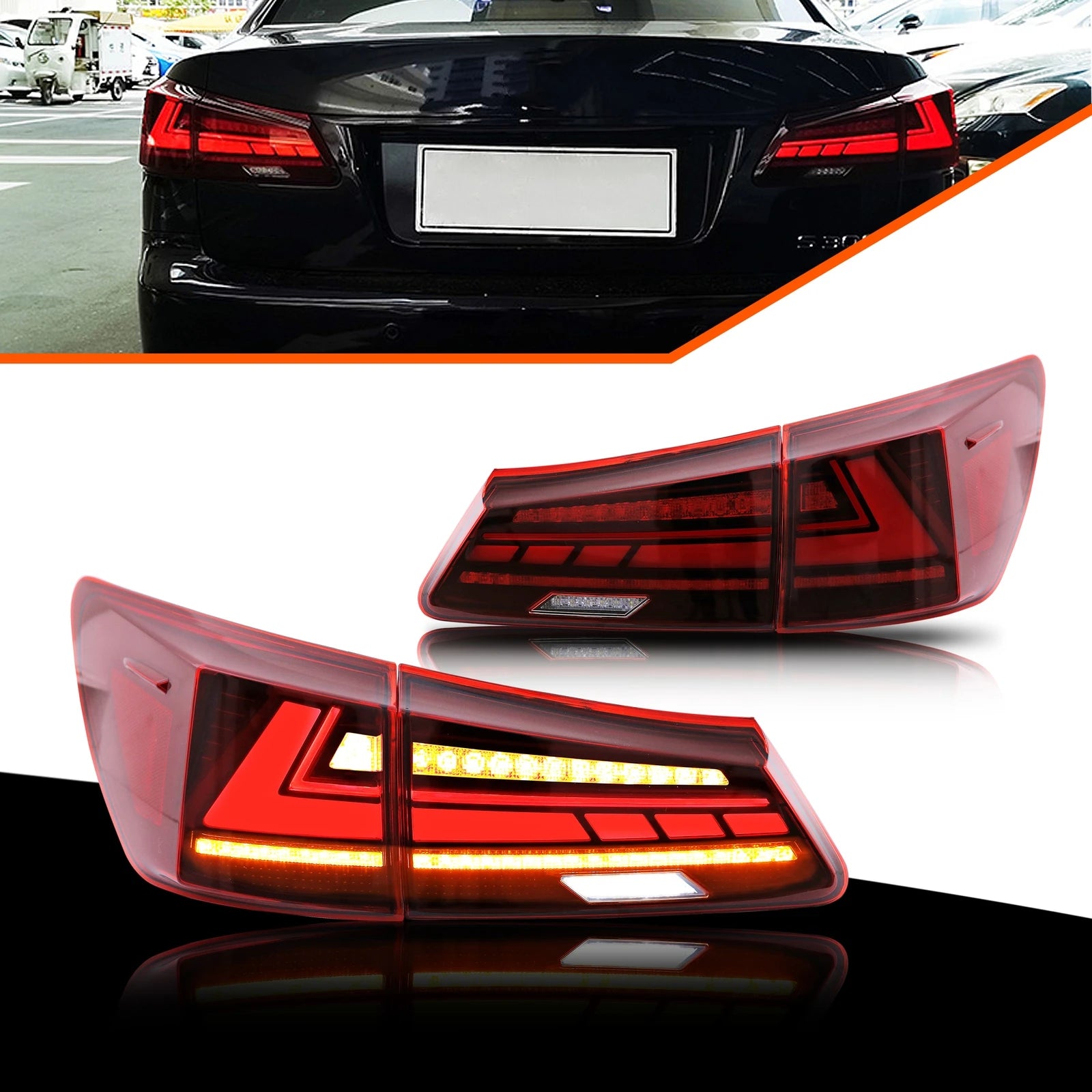 Feux Arrière LED Lexus IS250 IS350 ISF 2006-2013 (réf. 2) - vue de face - Becquet Voiture