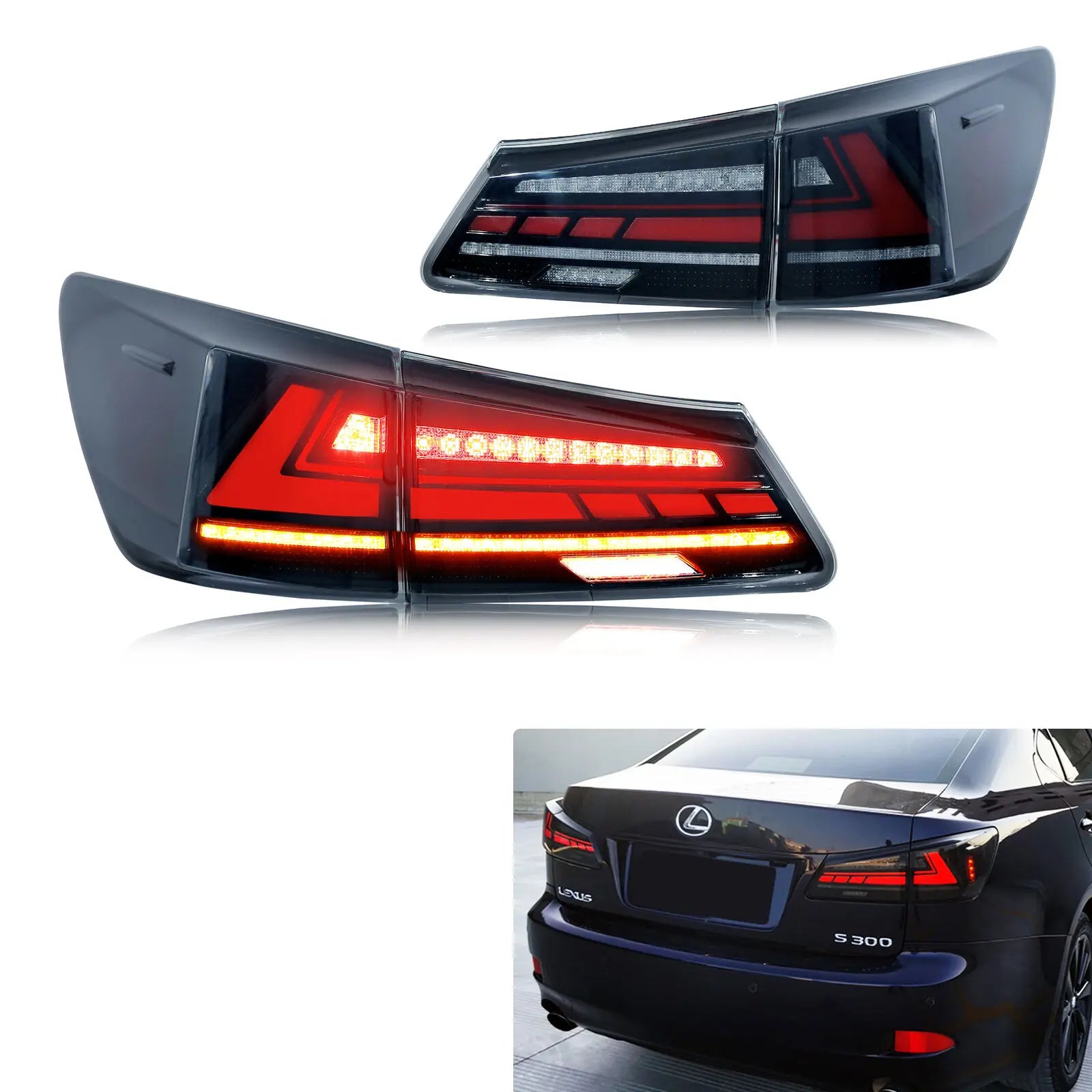 Feux Arrière LED Lexus IS250 IS350 ISF 2006-2013 (réf. 5) - vue de face - Becquet Voiture