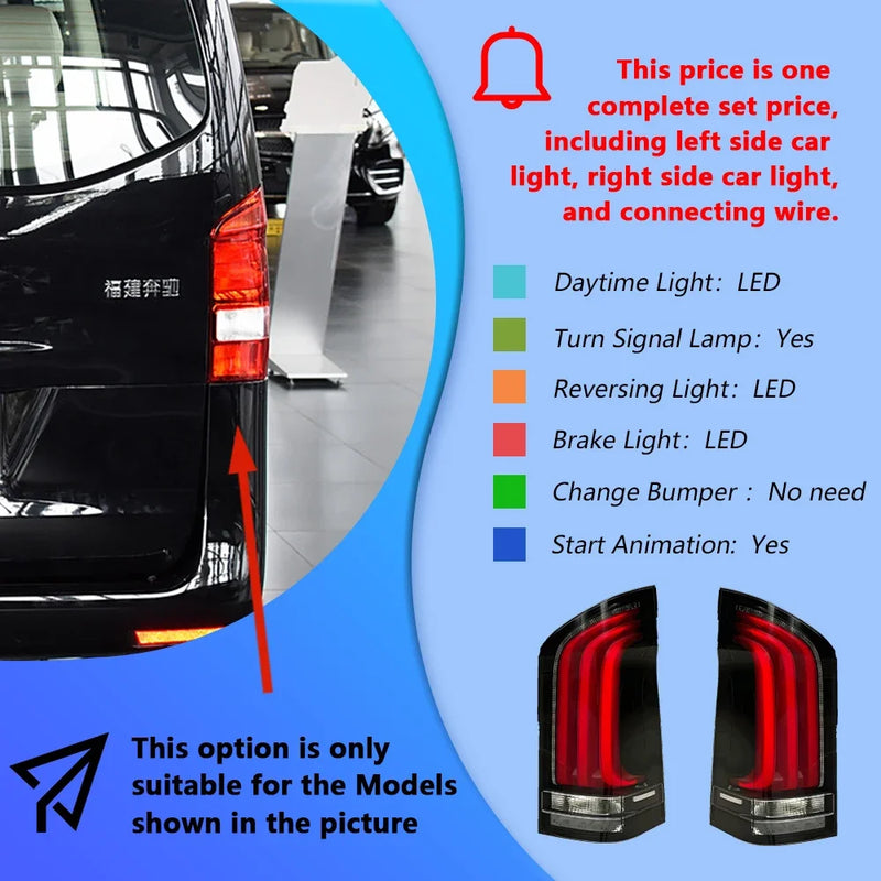 Feux Arrière LED Mercedes Vito W447 2016-2024 Dynamique - détail du montage - Becquet Voiture