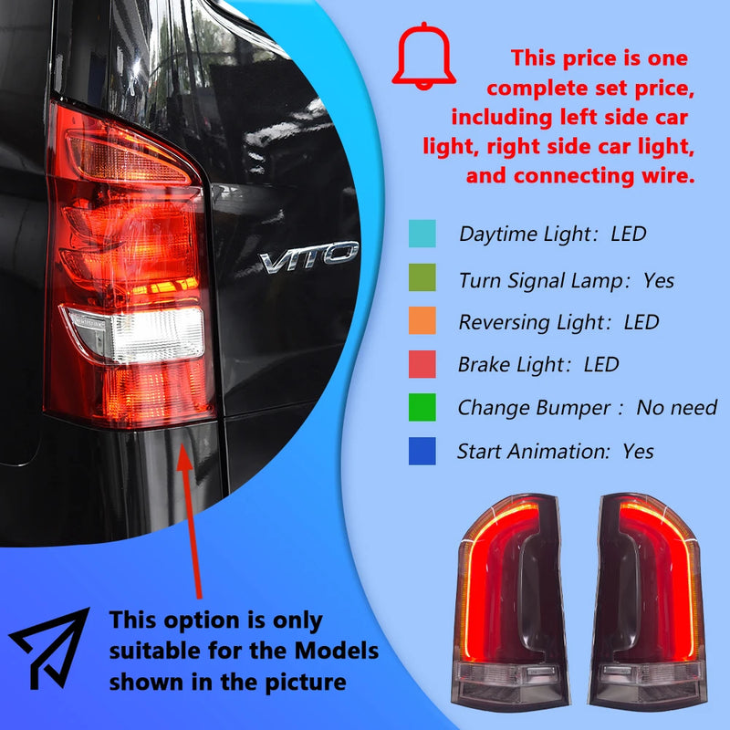 Feux Arrière LED Mercedes Vito W447 2016-2024 Dynamique - vue rapprochée - Becquet Voiture