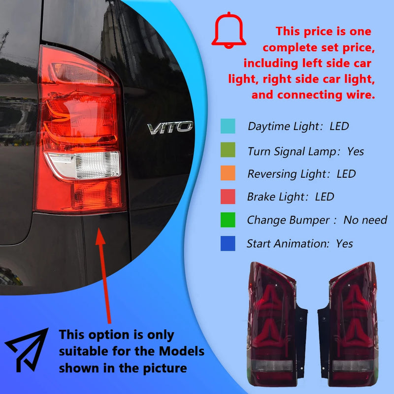 Feux Arrière LED Mercedes Vito W447 Style Classe E - vue rapprochée - Becquet Voiture