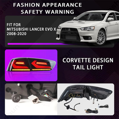 Feux Arriere LED Mitsubishi Lancer EVO X 2007-2020 - vue de trois-quarts - Becquet Voiture