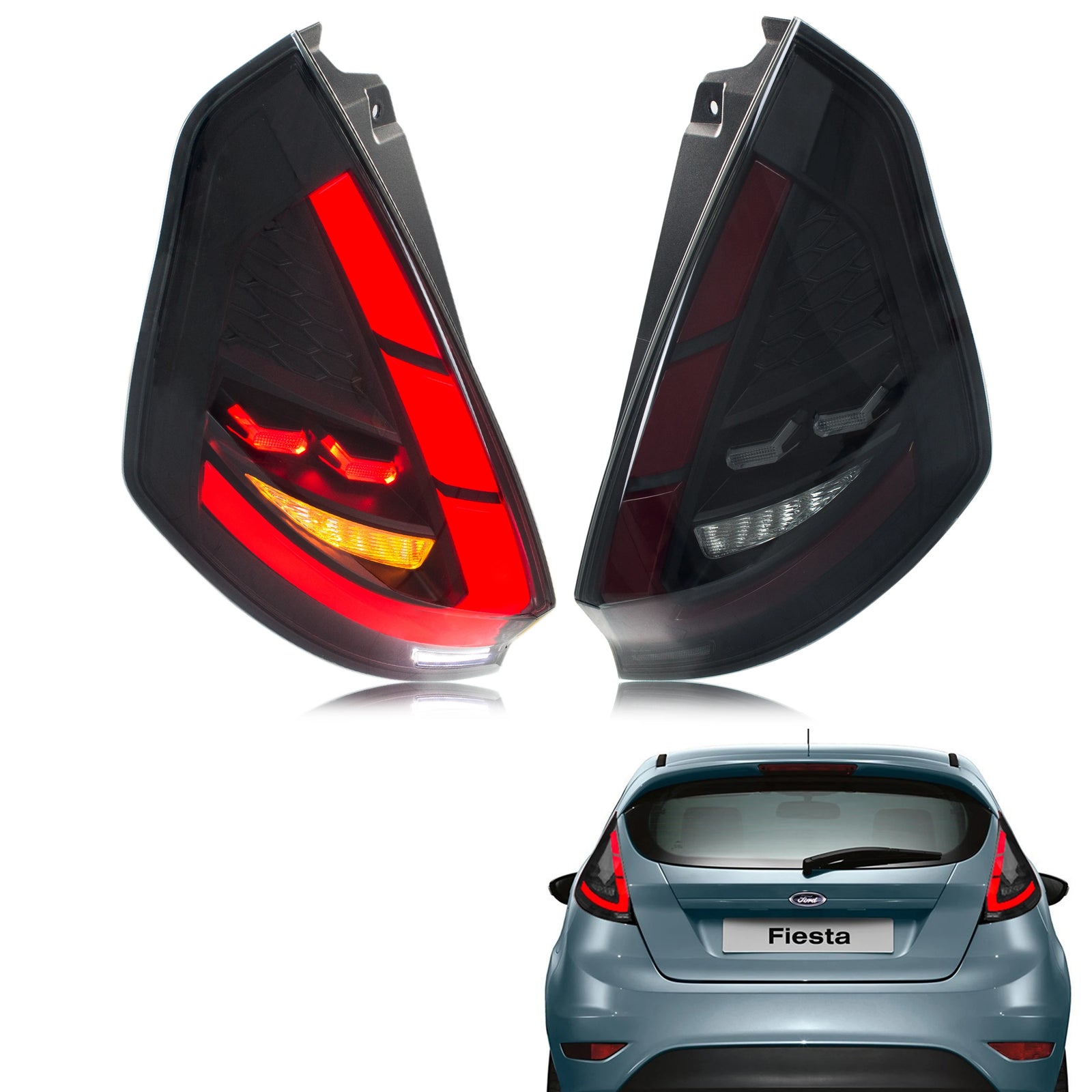 Feux Arrière LED Noirs Ford Fiesta MK7 2008-2019 - vue de face - Becquet Voiture