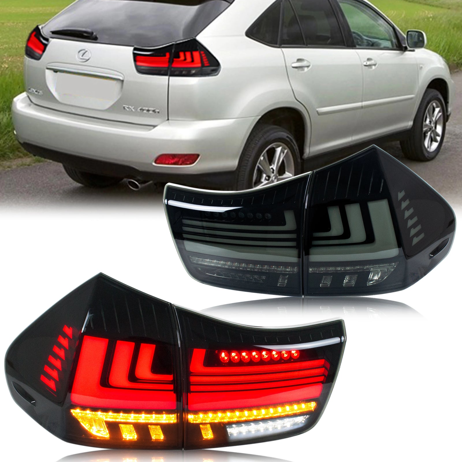 Feux Arrière LED Noirs Lexus RX330 RX350 2004-2009 - vue de face - Becquet Voiture