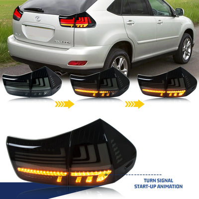 Feux Arrière LED Noirs Lexus RX330 RX350 2004-2009 - vue de trois-quarts - Becquet Voiture