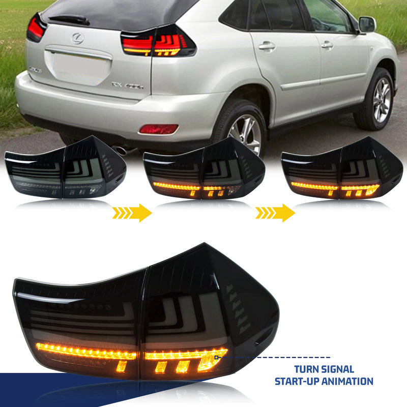 Schwarze LED-Rückleuchten Lexus RX330 RX350 2004-2009 - Dreiviertelansicht - Becquet Voiture