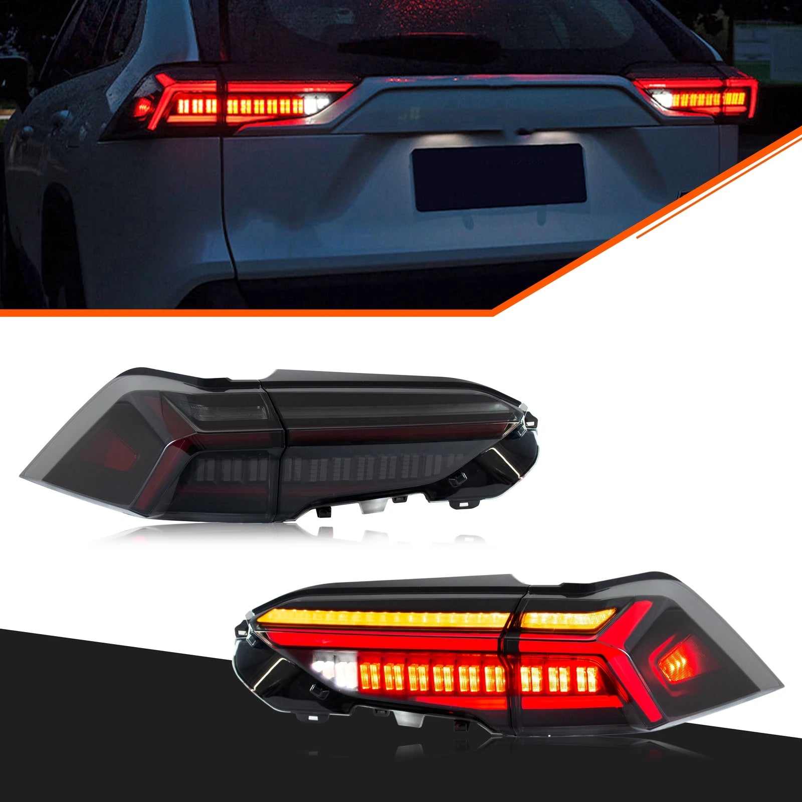 Feux Arrière LED Noirs Séquentiels Toyota RAV4 2019-2025 - vue de face - Becquet Voiture