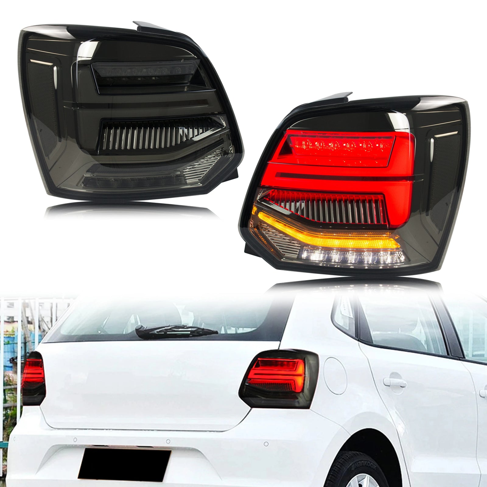 Feux Arrière LED Noirs Séquentiels Volkswagen Polo 5 6R 6C 2009-2017 - vue de face - Becquet Voiture