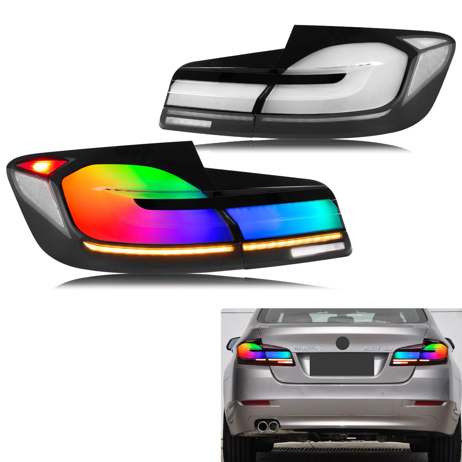 Feux Arrière LED RGB BMW Série 5 F10 M5 2011-2016 - vue de face - Becquet Voiture