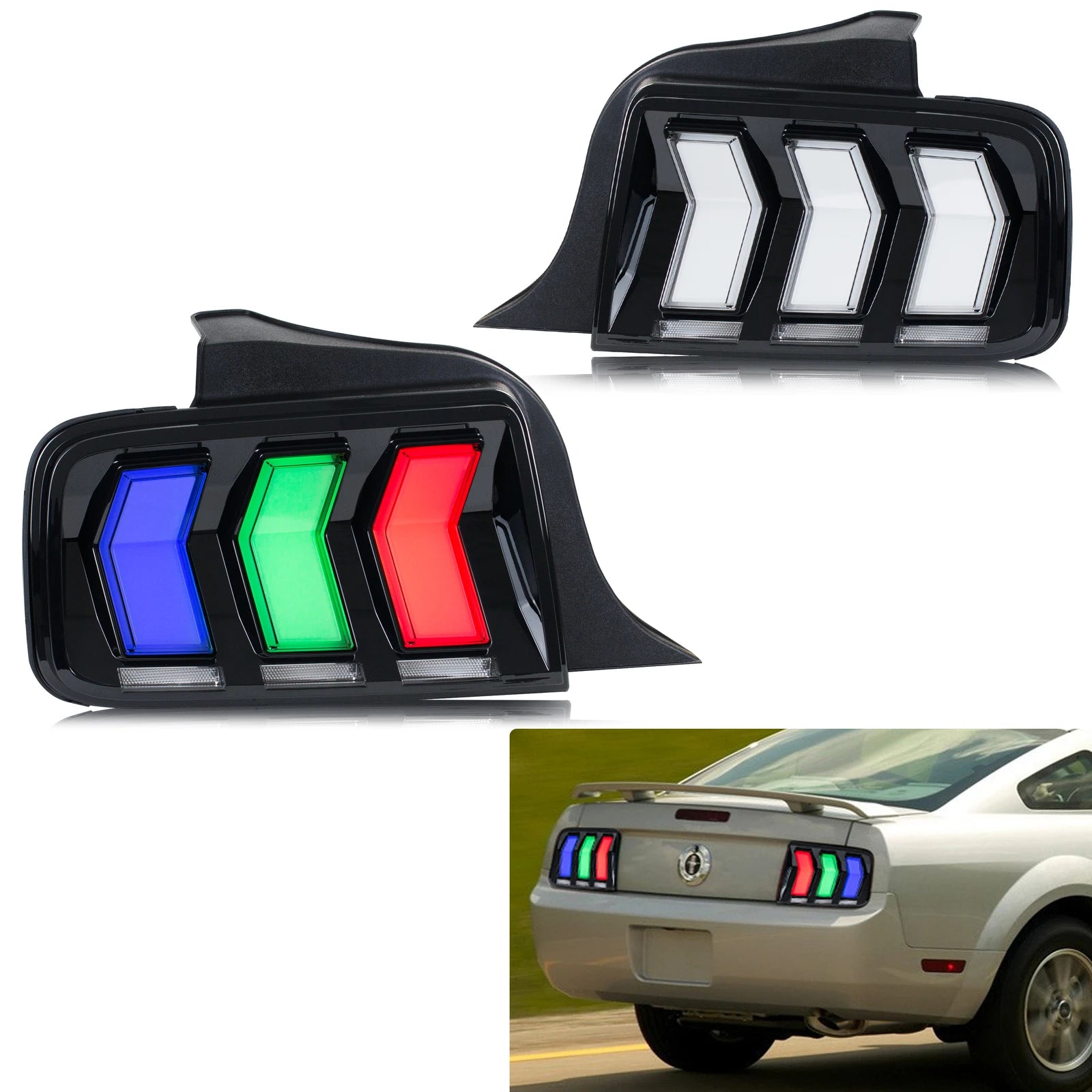 Feux Arrière LED RGB Ford Mustang S197 2005-2009 - vue de face - Becquet Voiture