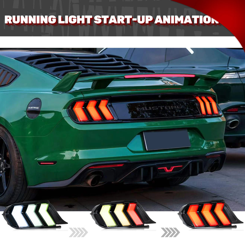 Feux Arrière LED RGB Ford Mustang S550 2015-2023 - vue de trois-quarts - Becquet Voiture
