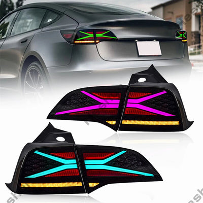 Feux Arrière LED RGB Tesla Model 3 Model Y 2017-2023 - vue rapprochée - Becquet Voiture