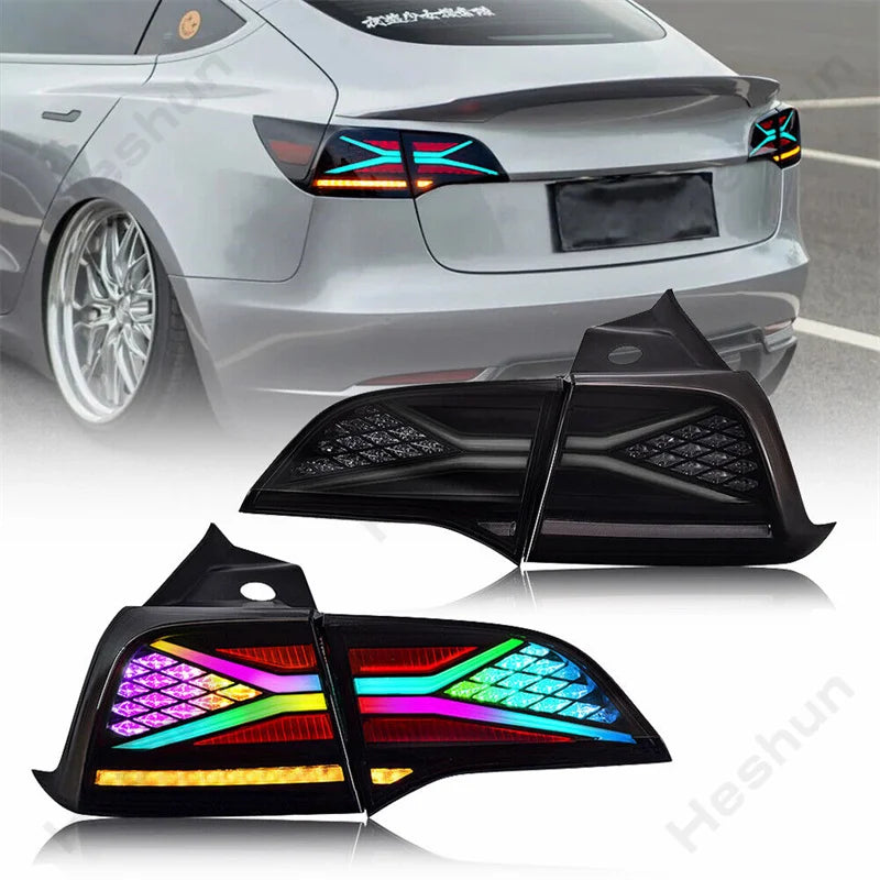 Feux Arrière LED RGB Tesla Model 3 Model Y (2018-2023) Animation - détail du montage - Becquet Voiture