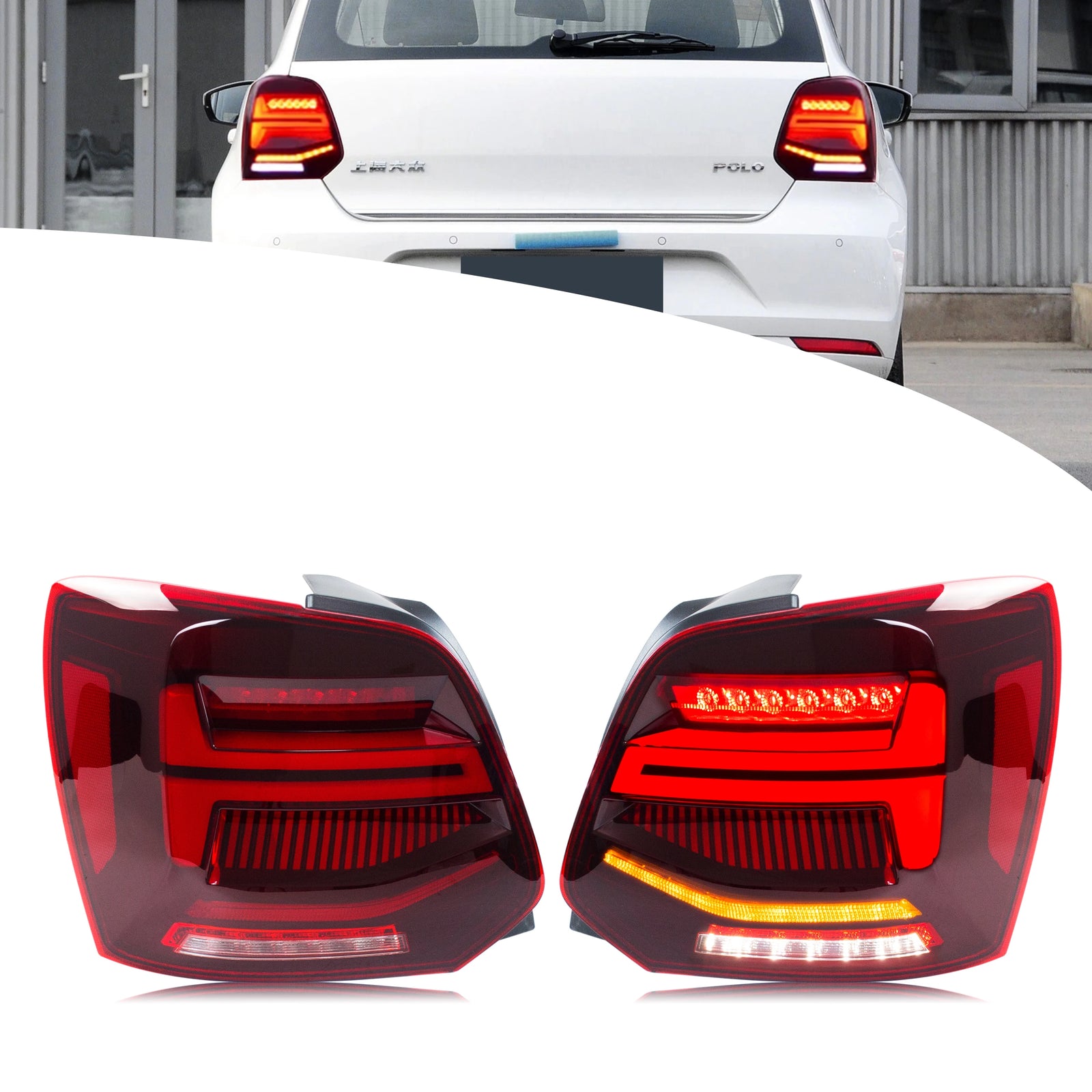 Feux Arrière LED Rouges Séquentiels Volkswagen Polo 5 6R 6C 2009-2017 - vue de face - Becquet Voiture