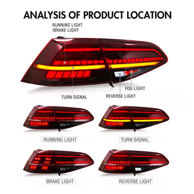 Feux Arrière LED VW Golf 7 7.5 2013-2020 - vue de trois-quarts - Becquet Voiture