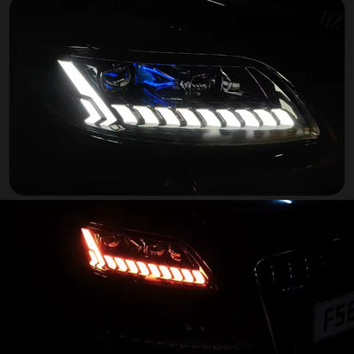 Feux Avant LED Audi Q7 4L 2005-2015 Noir - vue de trois-quarts - Becquet Voiture