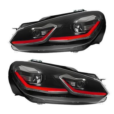 Feux Avant LED VW Golf 6 GTI R Noir Rouge - détail du montage - Becquet Voiture