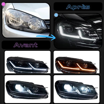 Feux Avant LED VW Golf 6 GTI R Noir Rouge - packshot studio - Becquet Voiture