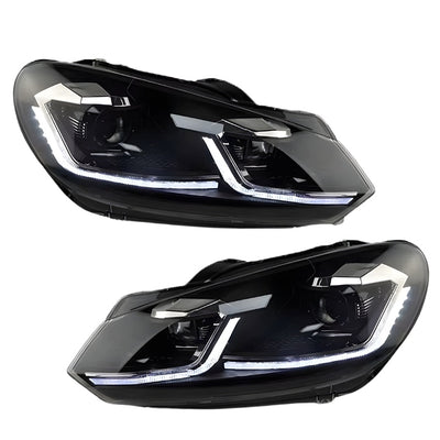 Feux Avant LED VW Golf 6 GTI R Noir Rouge - vue de face - Becquet Voiture