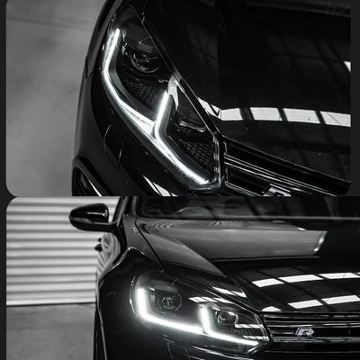 Feux Avant LED VW Golf 6 GTI R Noir Rouge - vue de profil - Becquet Voiture