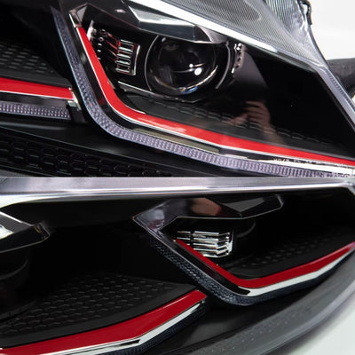 Feux Avant LED VW Golf 7 Ligne Noir Rouge - installé sur véhicule - Becquet Voiture