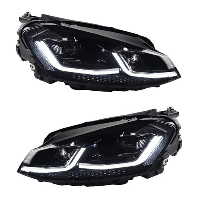 Feux Avant LED VW Golf 7 Ligne Noir Rouge - vue de face - Becquet Voiture