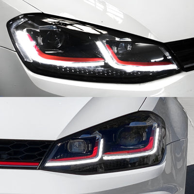 Feux Avant LED VW Golf 7 Ligne Noir Rouge - vue de profil - Becquet Voiture