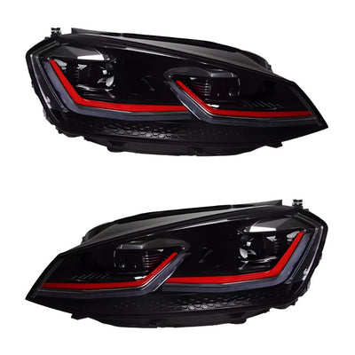 Feux Avant LED VW Golf 7 Ligne Noir Rouge - vue rapprochée - Becquet Voiture