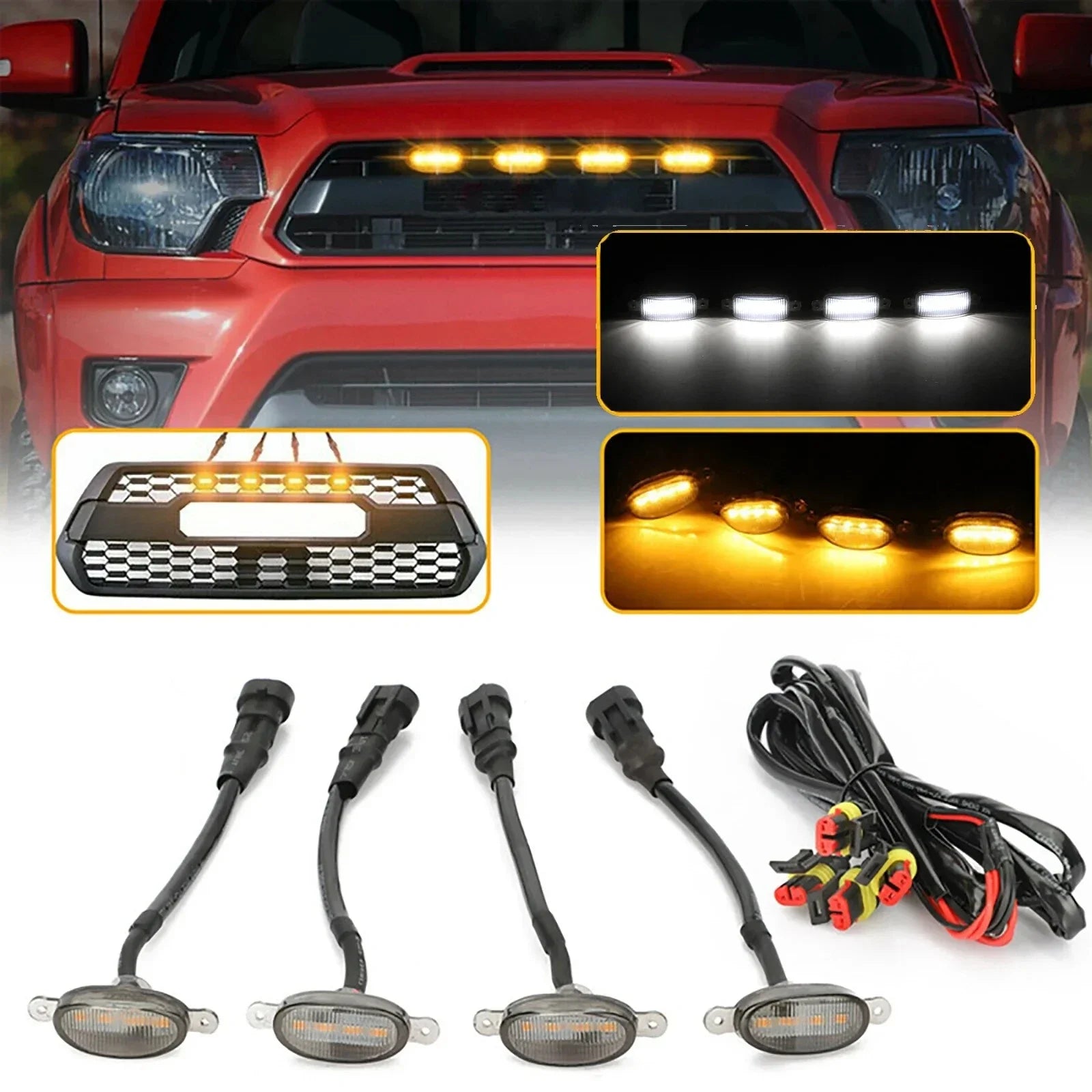 Feux de Calandre LED Eagle Eye Universels 4 LED - vue de face - Becquet Voiture