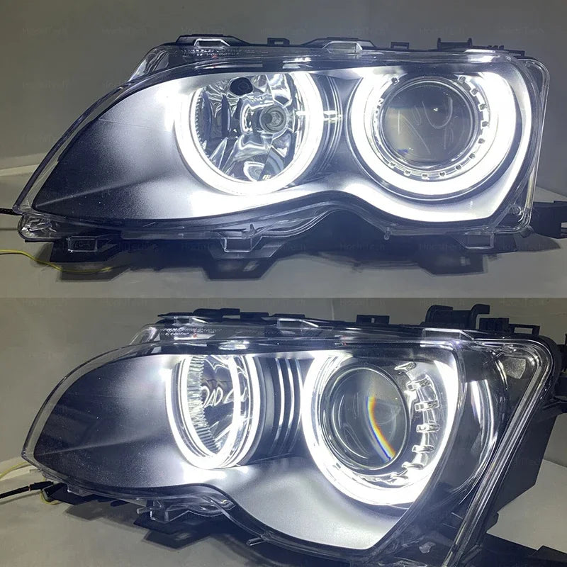 Feux de Jour DRL Angel Eyes LED 6000K BMW Série 3 E46 - vue de face - Becquet Voiture