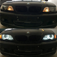 DRL Angel Eyes LED 6000K BMW 3 Series E46 - three-quarter view - Becquet Voiture