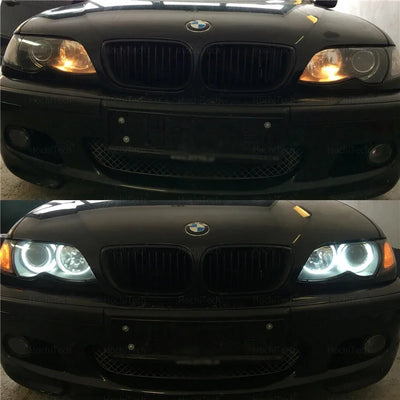 Feux de Jour DRL Angel Eyes LED 6000K BMW Série 3 E46 - vue de trois-quarts - Becquet Voiture