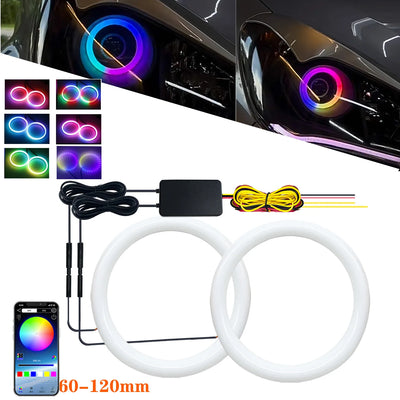 Feux de Jour DRL Angel Eyes RGB LED Universels (Kit 2 Pièces) - vue de face - Becquet Voiture