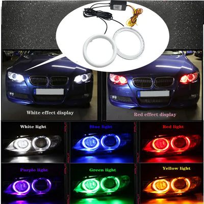 Feux de Jour DRL Angel Eyes RGB LED Universels (Kit 2 Pièces) - vue de trois-quarts - Becquet Voiture