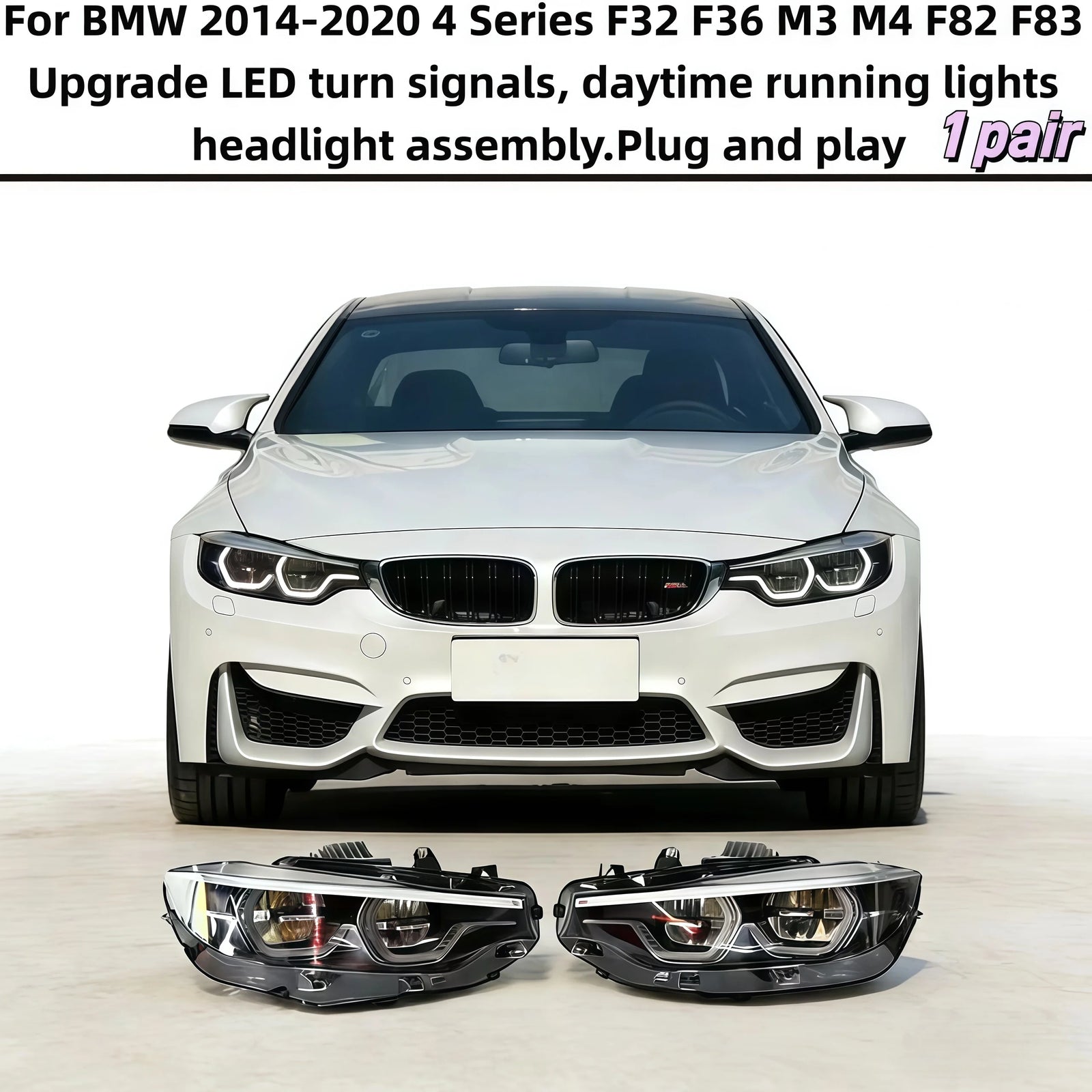 Feux de Jour DRL BMW Série 4 F32 F36 2014-2020 - vue de face - Becquet Voiture
