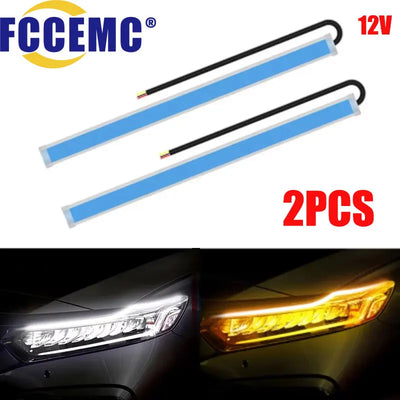 Feux de Jour DRL Flexibles Universels Clignotant Défilant 12V - vue de face - Becquet Voiture
