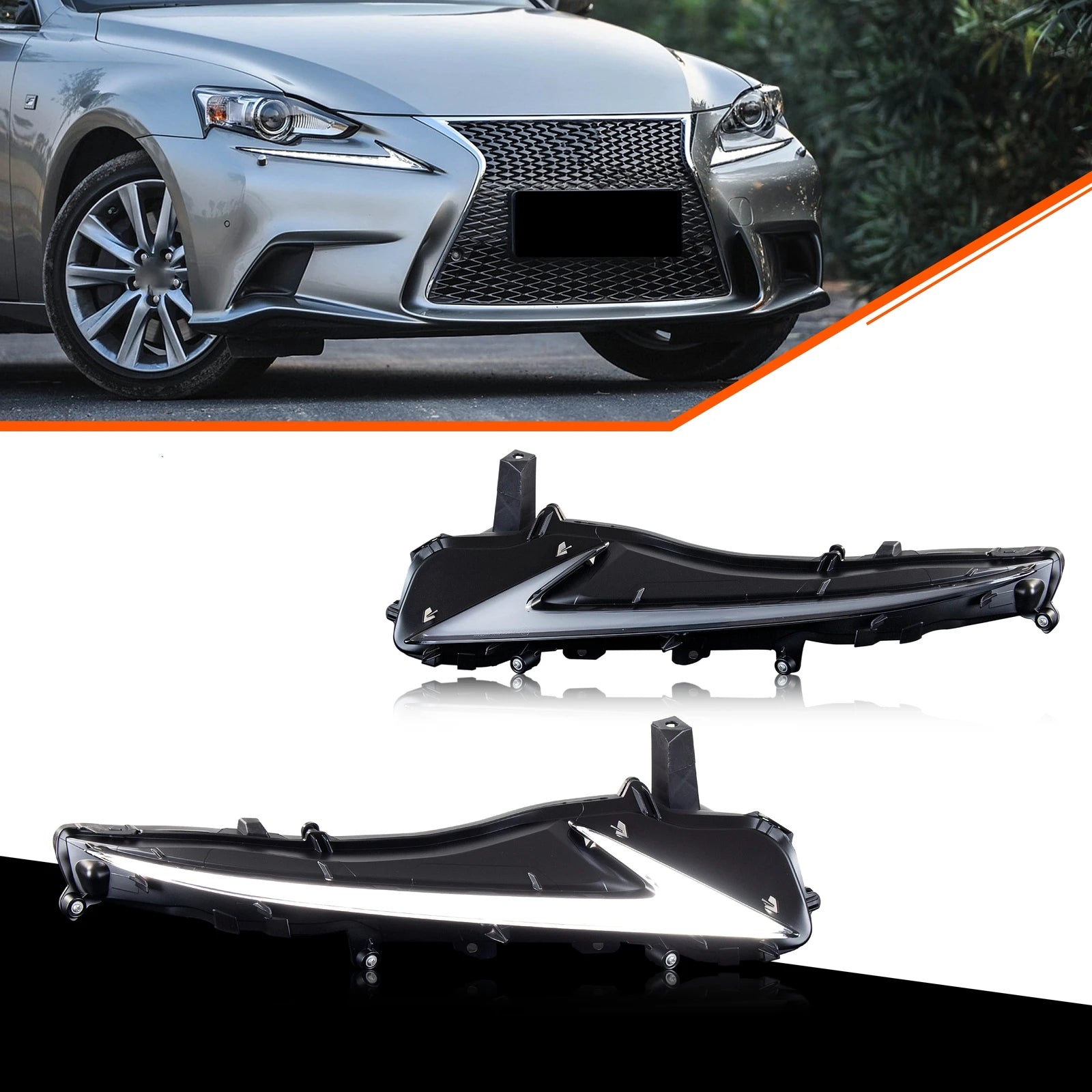 Feux de Jour DRL LED Lexus IS 2014-2016 - vue de face - Becquet Voiture
