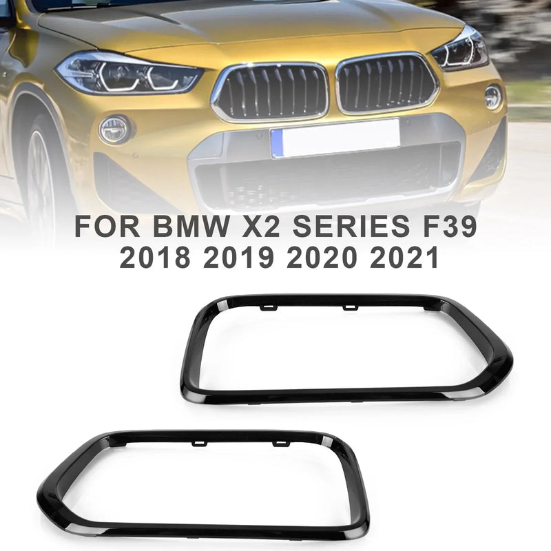 Garniture Cadre Calandre Pare-Chocs Avant BMW X2 F39 2018-2021 Noir - vue de trois-quarts - Becquet Voiture