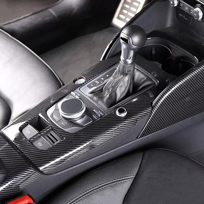 Garniture console centrale carbone Audi A3 8V - vue de profil - Becquet Voiture