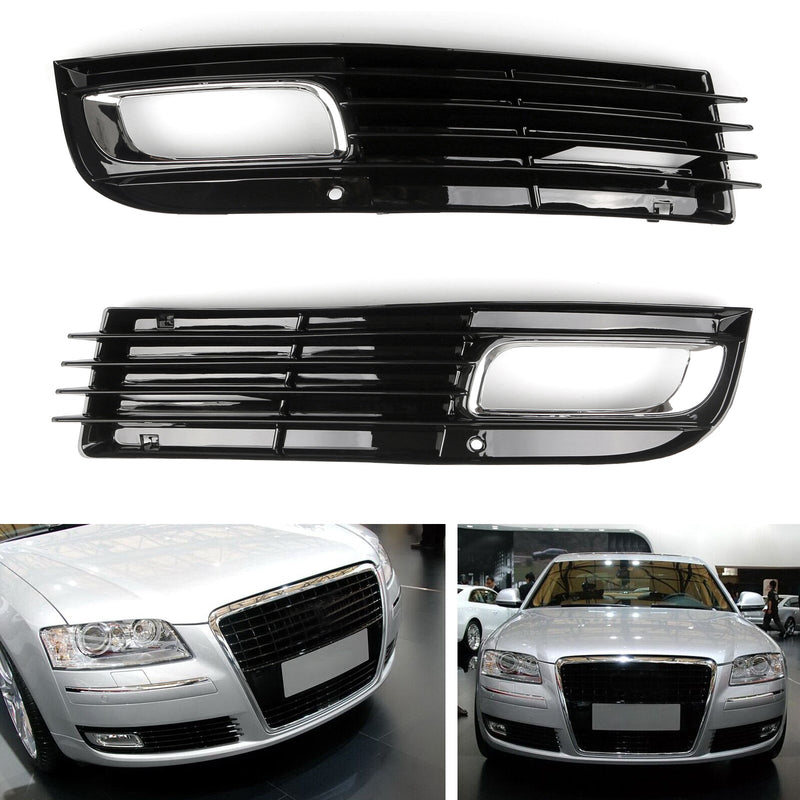 Chrome Lower Fog Light Grille Audi A8 D3 2008-2010 - front view - Becquet Voiture