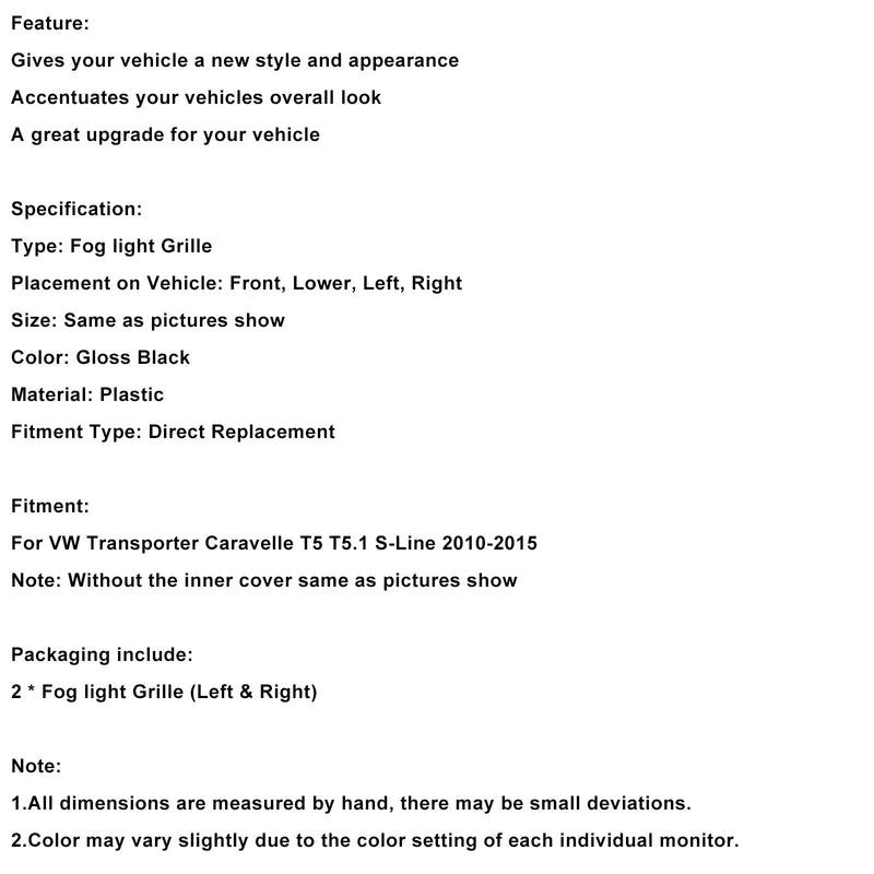 Nebelscheinwerfergrill VW T5 S-Line Schwarz glänzend - Dreiviertelansicht - Becquet Voiture