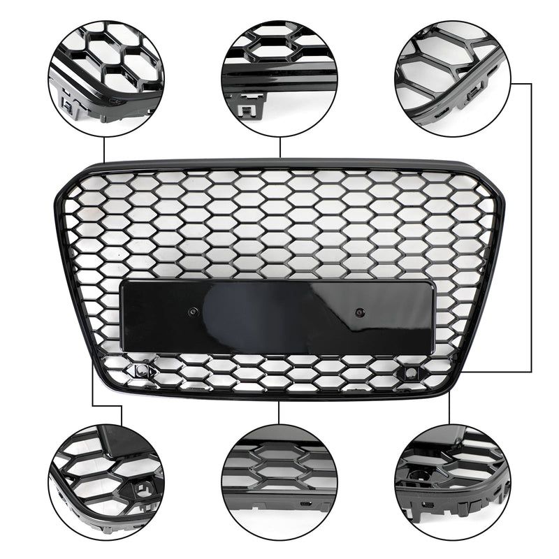 Grille Avant Maille Nid Abeille Style RS5 Noir Brillant Audi - détail du montage - Becquet Voiture