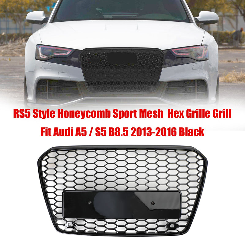 Grille Avant Maille Nid Abeille Style RS5 Noir Brillant Audi - vue de trois-quarts - Becquet Voiture