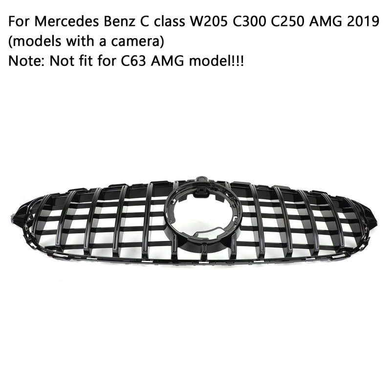 Grille Avant Mercedes W205 Style GTR Caméra Noir Chromé 2019 - vue de trois-quarts - Becquet Voiture