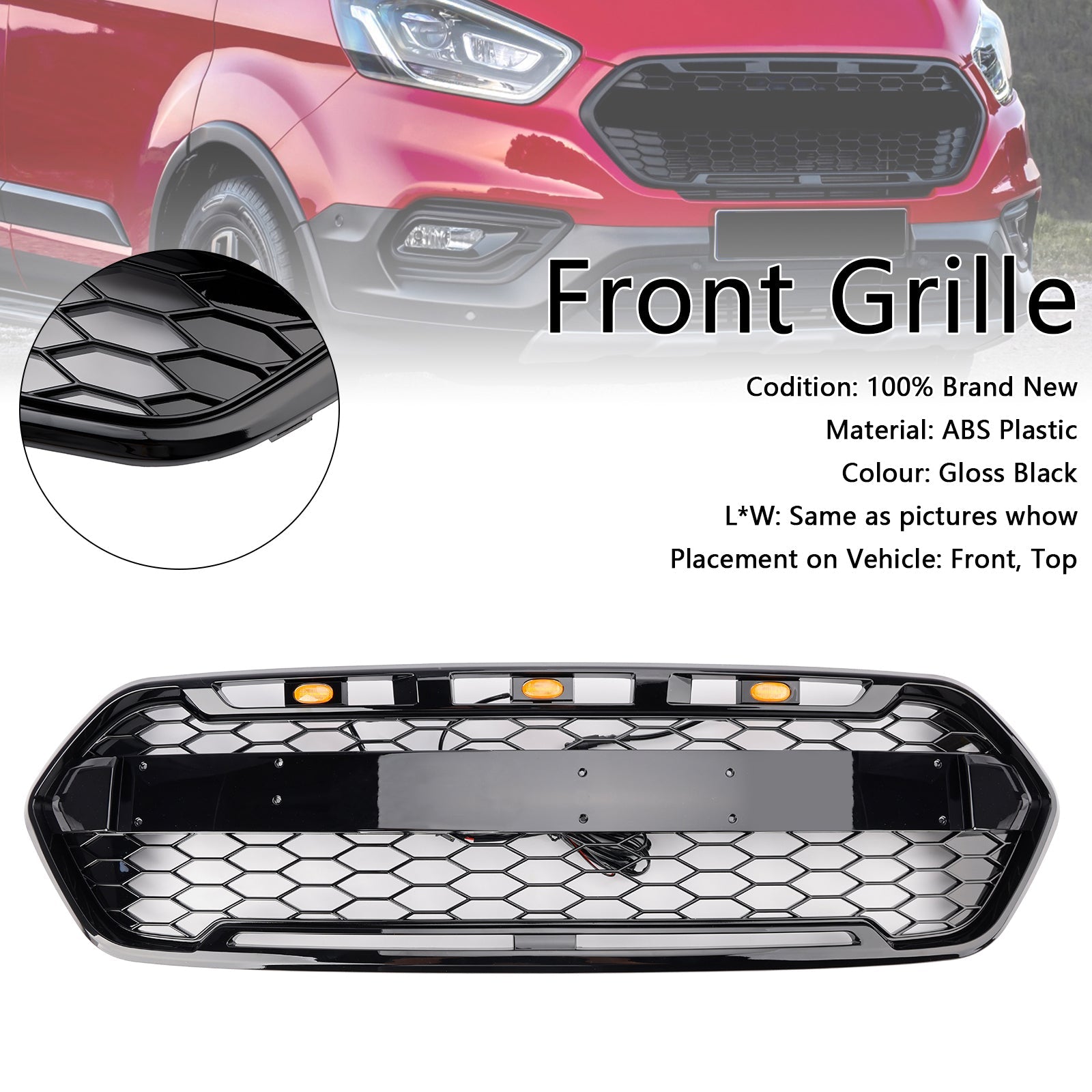 Grille Avant Style Raptor LED Ford Transit Custom 2018-2023 - détail du montage - Becquet Voiture