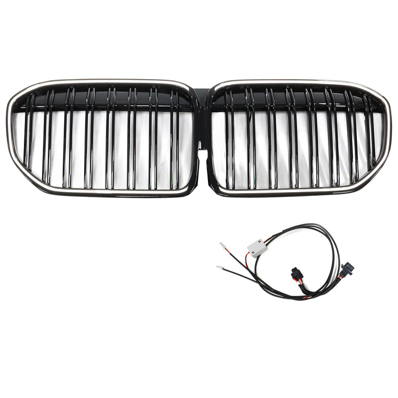 Gloss Black Kidney Grille BMW 7 Series G11 G12 2019-2022 v2 - three-quarter view 2 - Becquet Voiture