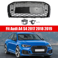 Black RS4-Style Hexagonal Honeycomb Grille for Audi A4 - three-quarter view 2 - Becquet Voiture