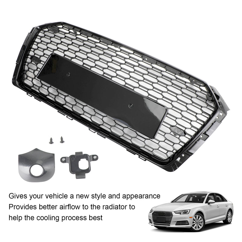 Black RS4-Style Hexagonal Honeycomb Grille for Audi A4 - close-up view - Becquet Voiture