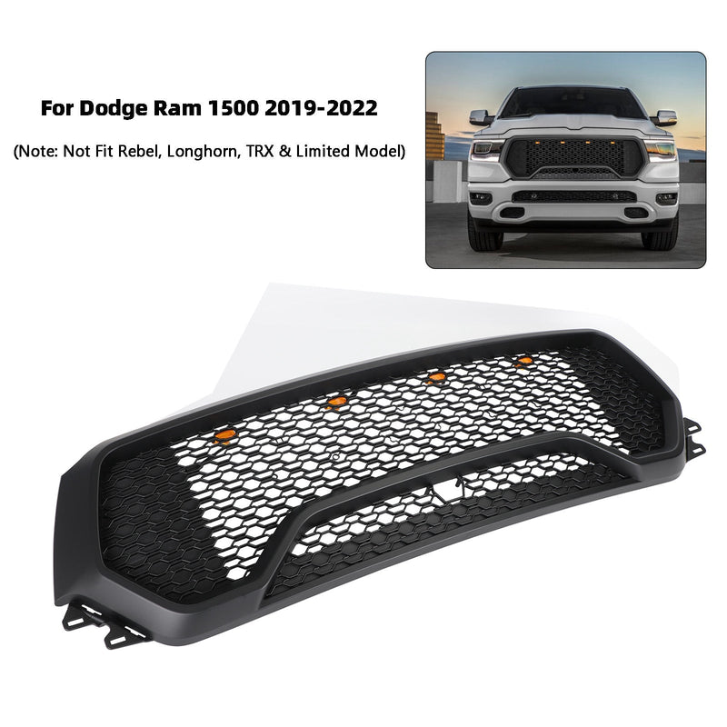 TRX Hood Grille Dodge Ram 1500 2019-2022 Honeycomb - three-quarter view - Becquet Voiture