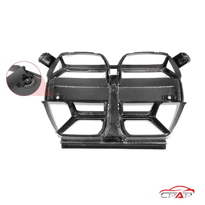 Grille de Calandre Avant Carbone BMW M3 M4 G80 Style CSL - vue de trois-quarts - Becquet Voiture